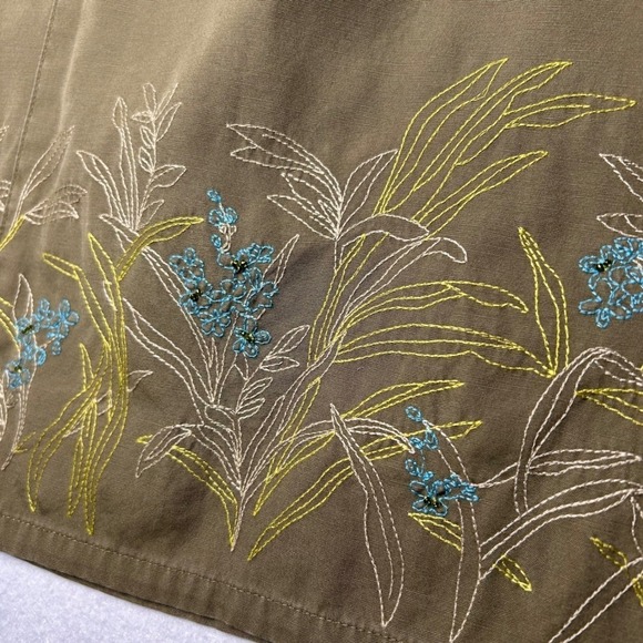 NWT Liz Claiborne Cottage Embroidered A-Line Cotton Skirt Midi Women 8 Olive - Picture 5 of 11